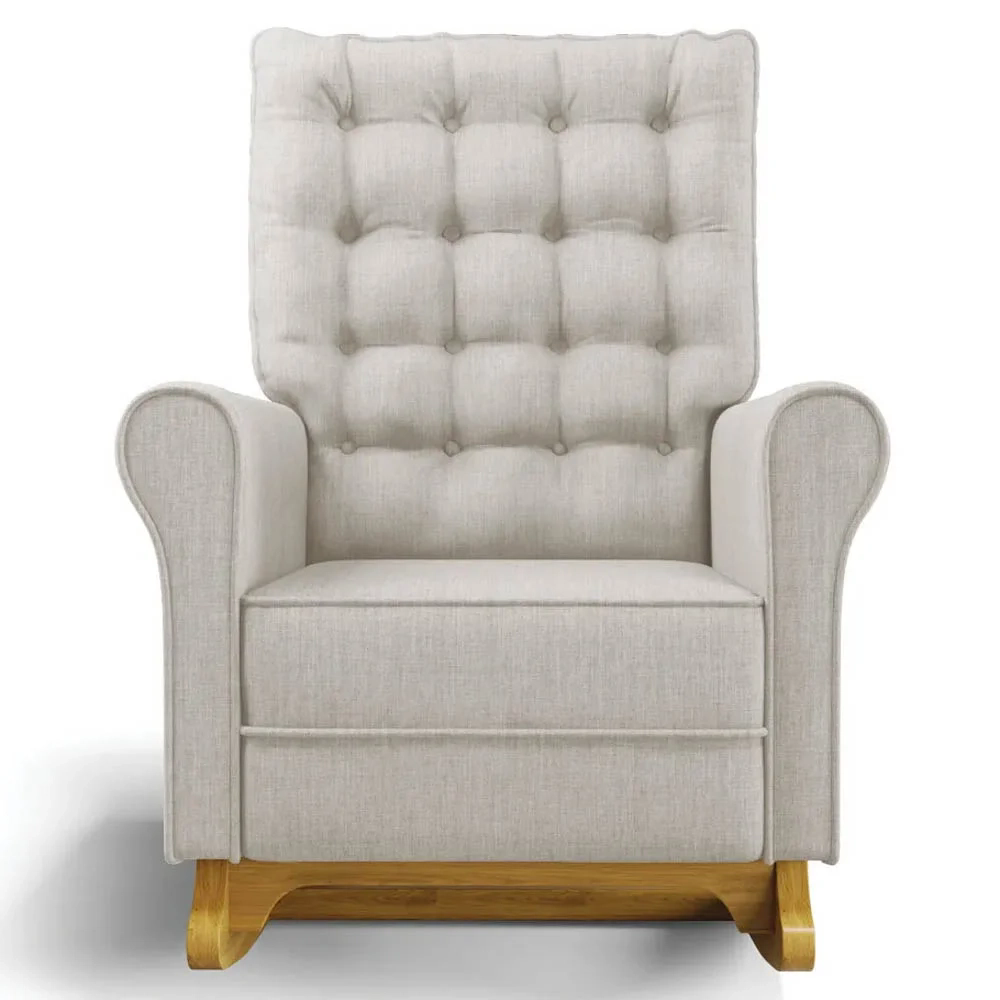 Poltrona de Amamentação e Descanso Base Madeira Balanço Brenda G05 Linho Bege - Mpozenato