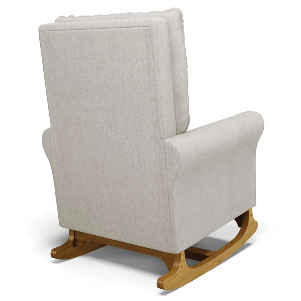 Poltrona de Amamentação Balanço e Puff Base de Madeira Brenda G05 Linho Bege - Mpozenato