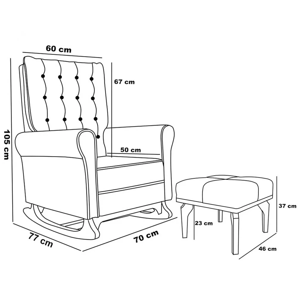 Poltrona de Amamentação Balanço e Puff Base de Madeira Brenda G05 Linho Bege - Mpozenato