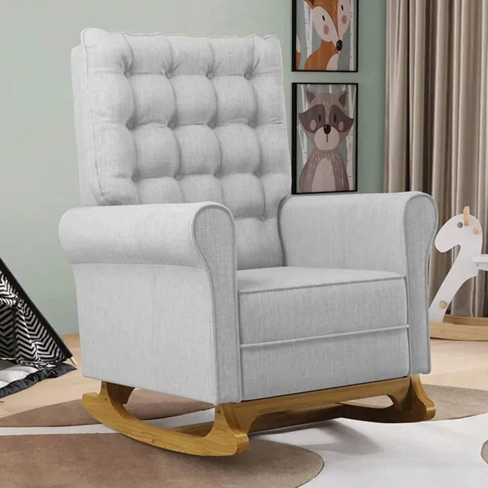 Poltrona de Amamentação e Descanso Base Madeira Balanço Brenda G05 Linho Cinza - Mpozenato