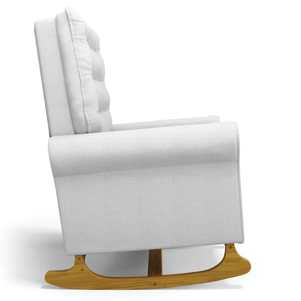 Poltrona de Amamentação Balanço e Puff Base de Madeira Brenda G05 Linho Cinza - Mpozenato