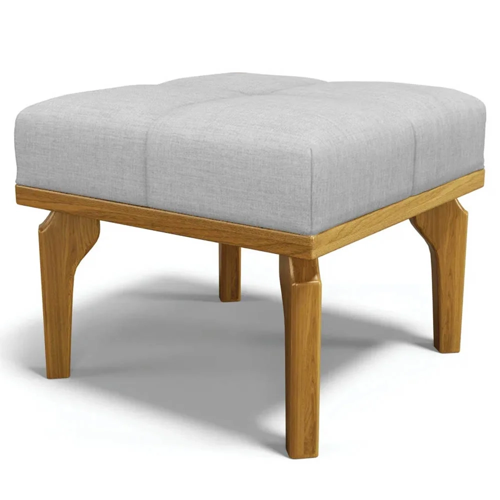 Poltrona de Amamentação Balanço e Puff Base de Madeira Brenda G05 Linho Cinza - Mpozenato