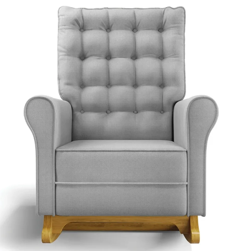 Poltrona de Amamentação e Descanso Base Madeira Balanço Brenda G05 Linho Cinza Escuro - Mpozenato