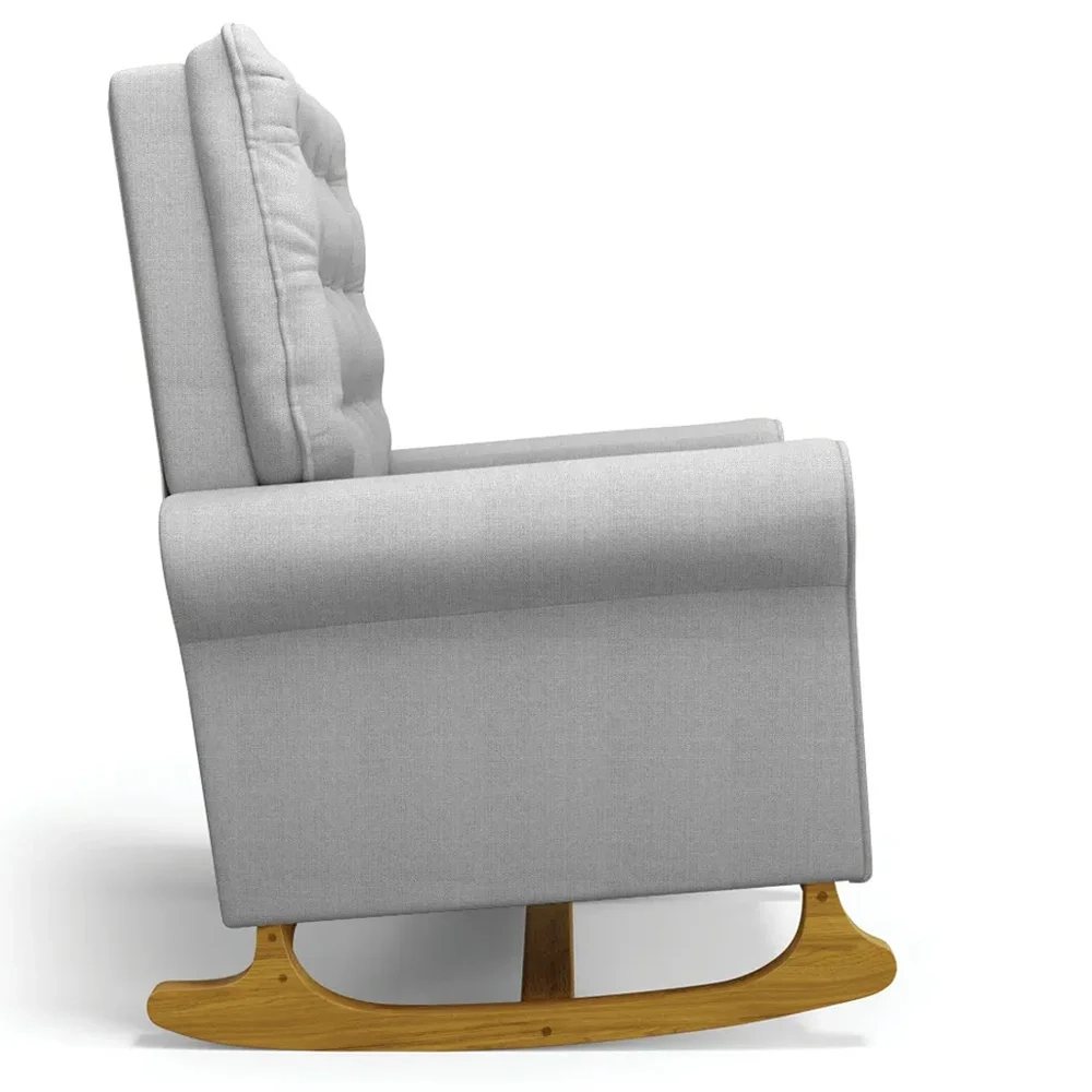 Poltrona de Amamentação Balanço e Puff Base de Madeira Brenda G05 Linho Cinza Escuro - Mpozenato
