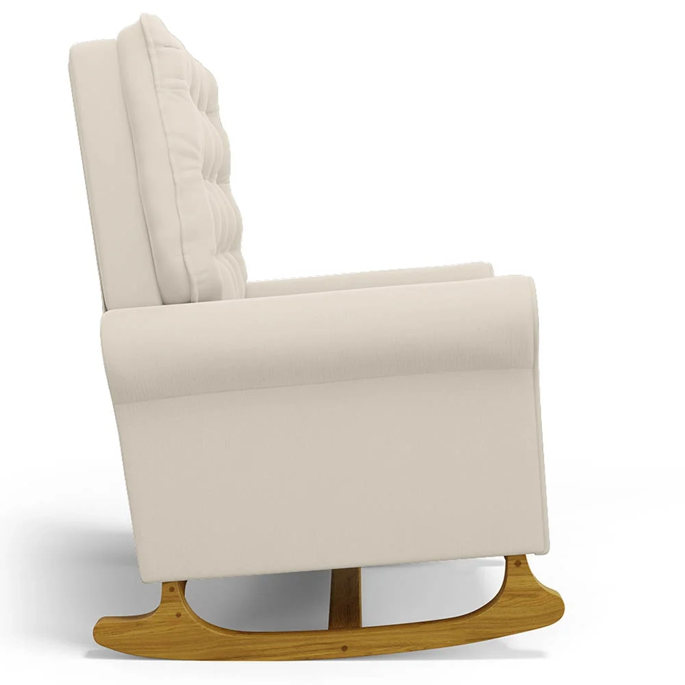 Poltrona de Amamentação e Descanso Base Madeira Balanço Brenda G05 Veludo Creme - Mpozenato