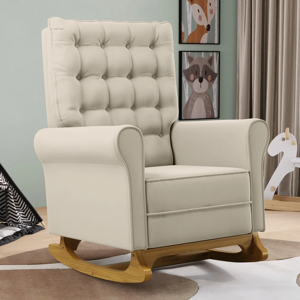 Kit 02 Poltronas de Amamentação Base Madeira Balanço Brenda G05 Veludo Creme - Mpozenato