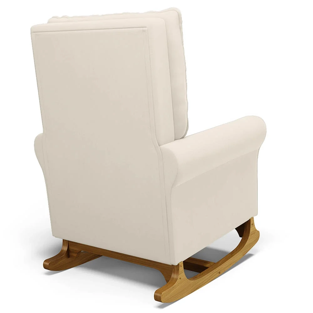 Poltrona de Amamentação Balanço e Puff Base de Madeira Brenda G05 Veludo Creme - Mpozenato