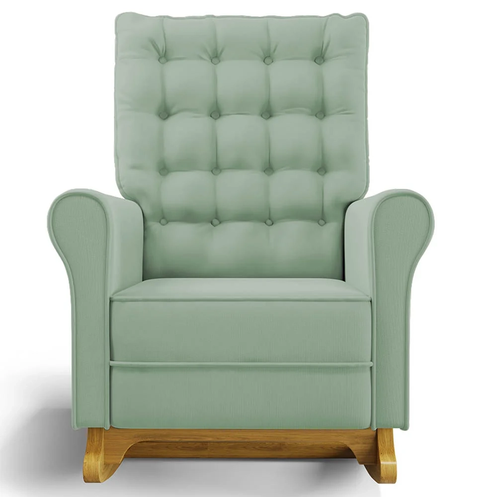 Kit 02 Poltronas de Amamentação Base Madeira Balanço Brenda G05 Veludo Verde - Mpozenato