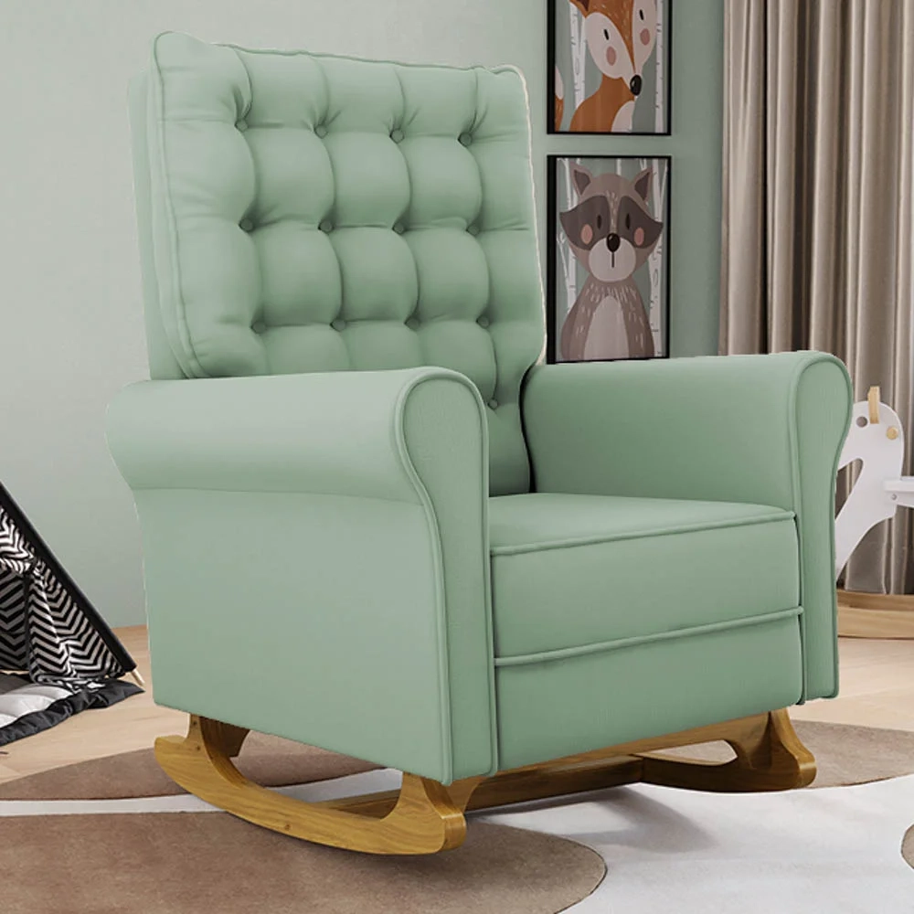 Kit 02 Poltronas de Amamentação Base Madeira Balanço Brenda G05 Veludo Verde - Mpozenato