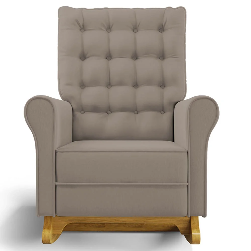 Kit 02 Poltronas de Amamentação Base Madeira Balanço Brenda G05 Veludo Areia - Mpozenato