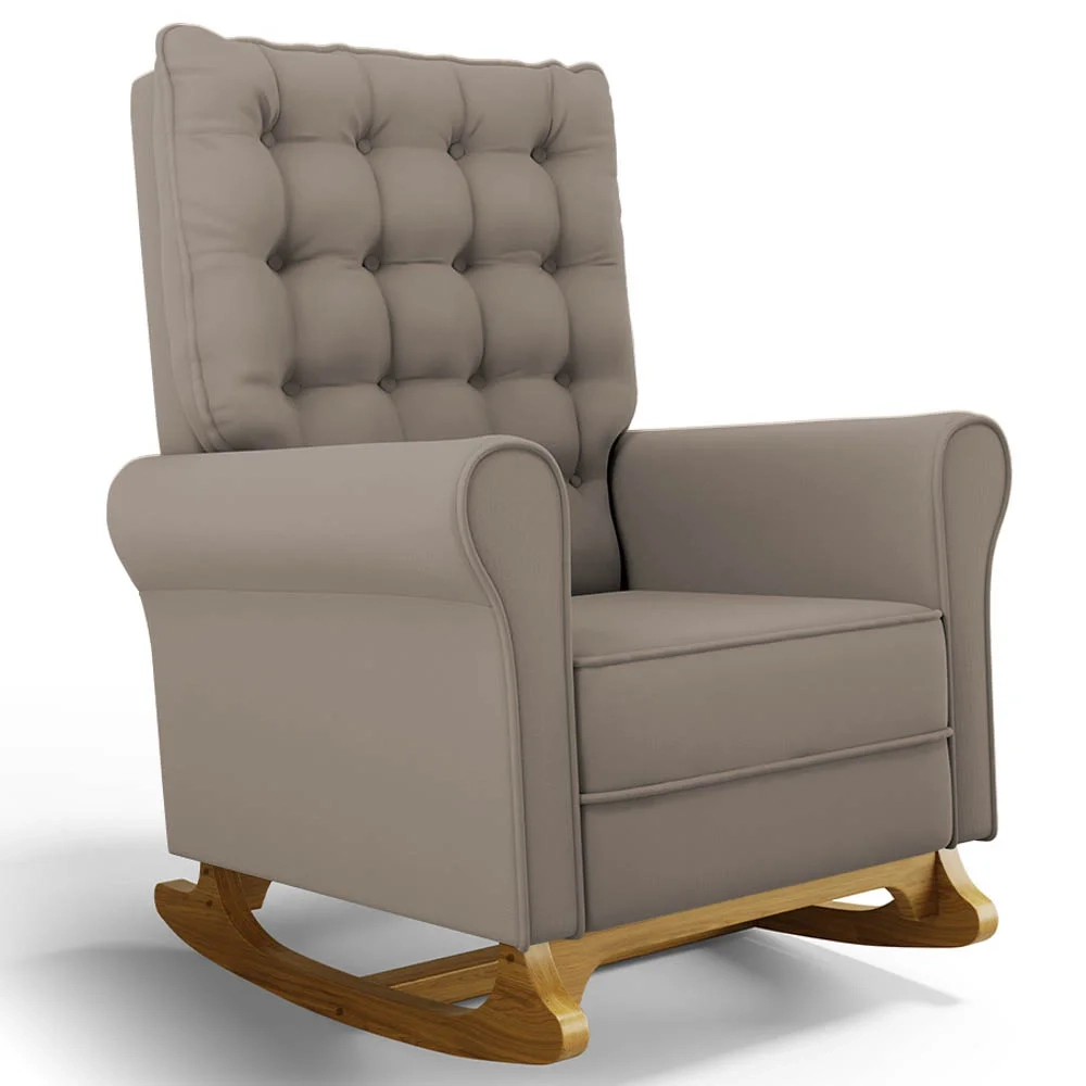 Kit 02 Poltronas de Amamentação Base Madeira Balanço Brenda G05 Veludo Areia - Mpozenato