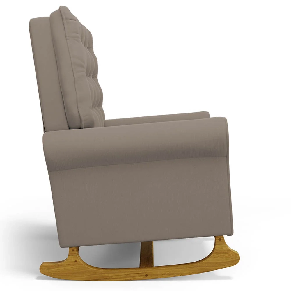 Poltrona de Amamentação Balanço e Puff Base de Madeira Brenda G05 Veludo Areia - Mpozenato
