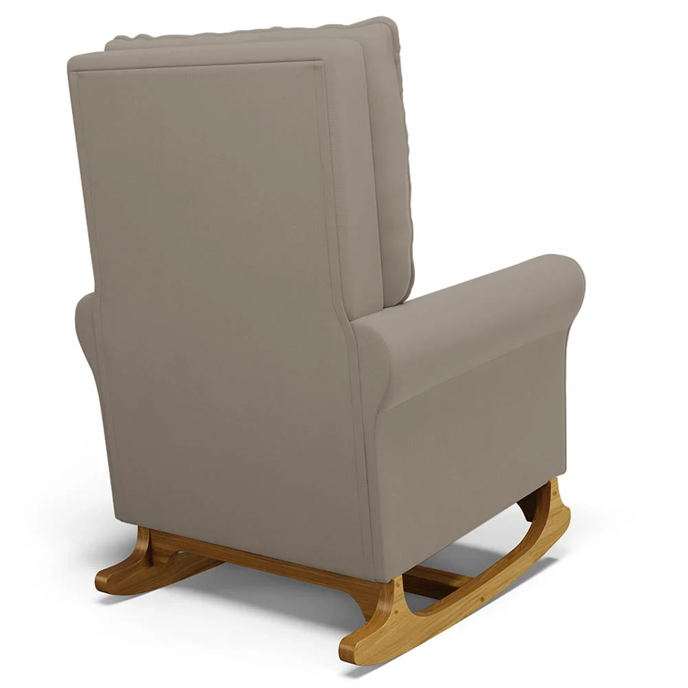 Poltrona de Amamentação Balanço e Puff Base de Madeira Brenda G05 Veludo Areia - Mpozenato