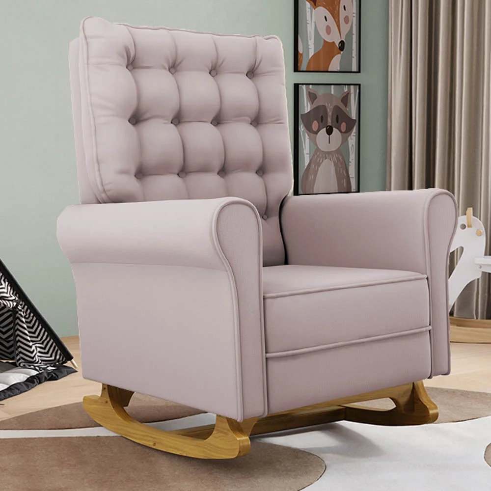 Poltrona de Amamentação e Descanso Base Madeira Balanço Brenda G05 Veludo Rosê - Mpozenato
