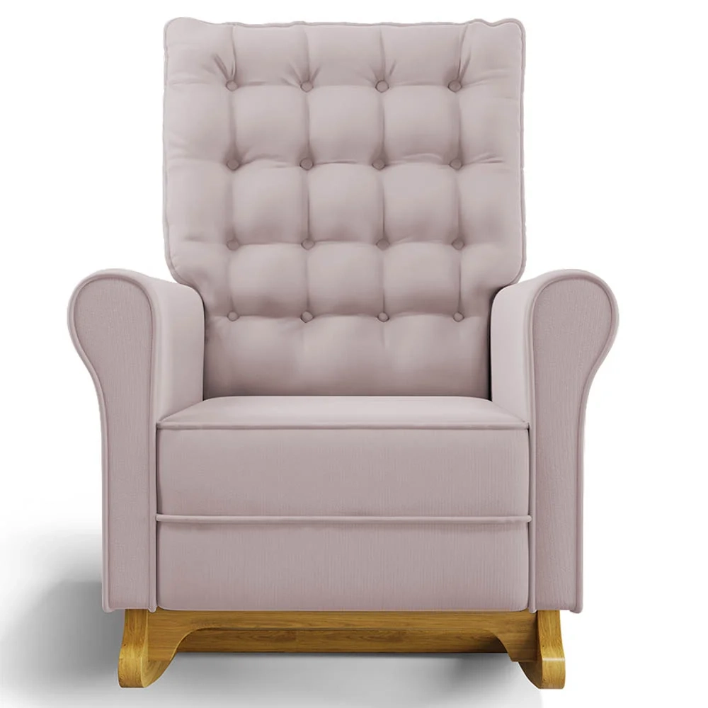 Kit 02 Poltronas de Amamentação Base Madeira Balanço Brenda G05 Veludo Rosê - Mpozenato