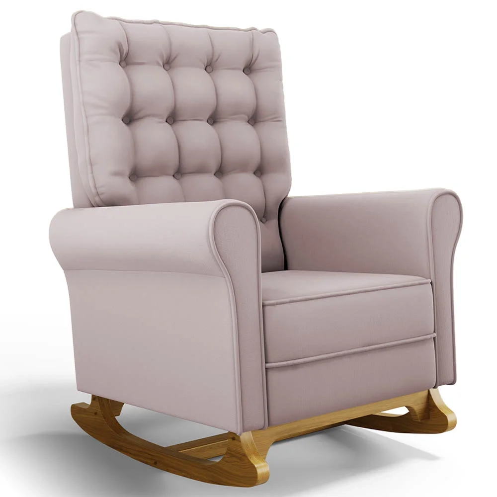 Kit 02 Poltronas de Amamentação Base Madeira Balanço Brenda G05 Veludo Rosê - Mpozenato
