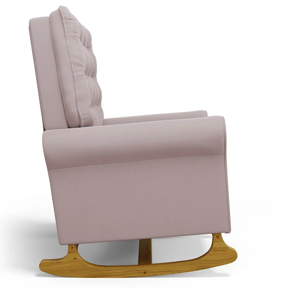 Poltrona de Amamentação Balanço e Puff Base de Madeira Brenda G05 Veludo Rosê - Mpozenato