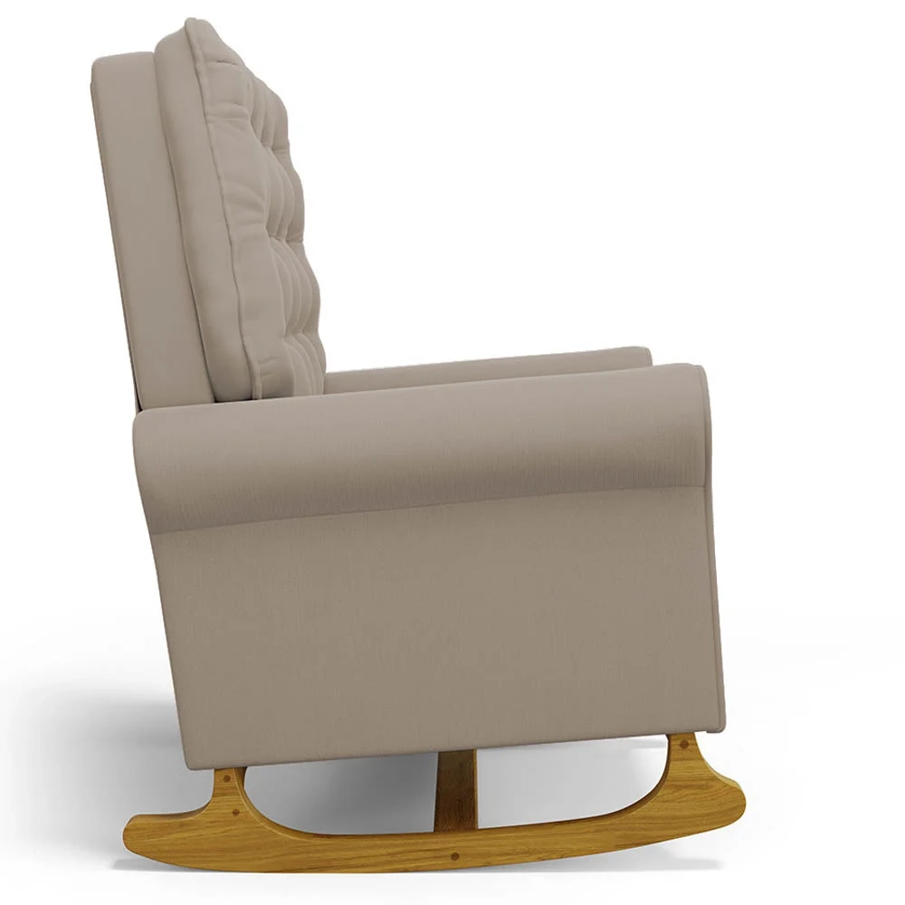 Poltrona de Amamentação Balanço e Puff Base de Madeira Brenda G05 Veludo Bege - Mpozenato