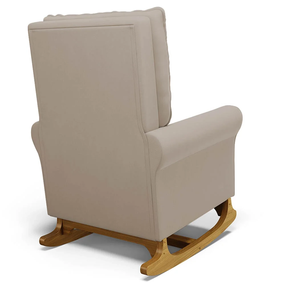 Poltrona de Amamentação Balanço e Puff Base de Madeira Brenda G05 Veludo Bege - Mpozenato