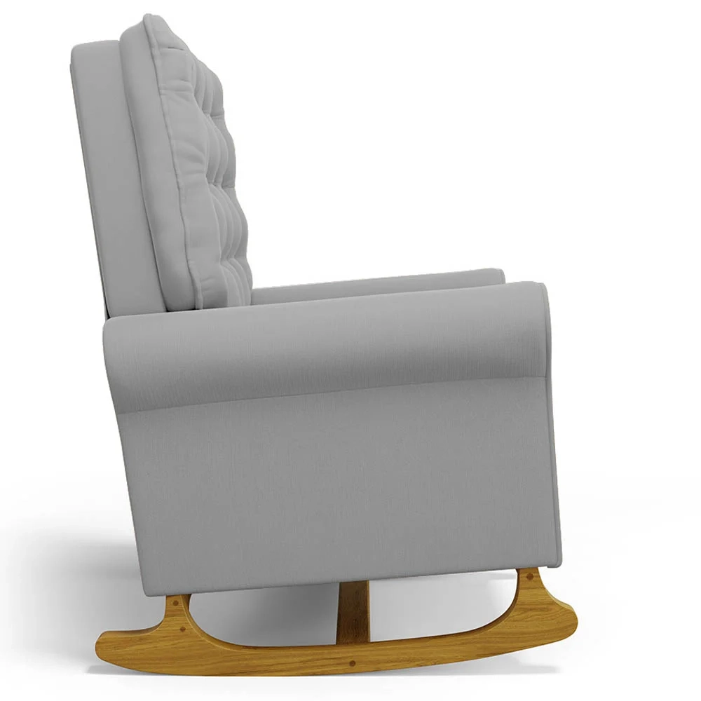Poltrona de Amamentação Balanço e Puff Base de Madeira Brenda G05 Veludo Cinza - Mpozenato