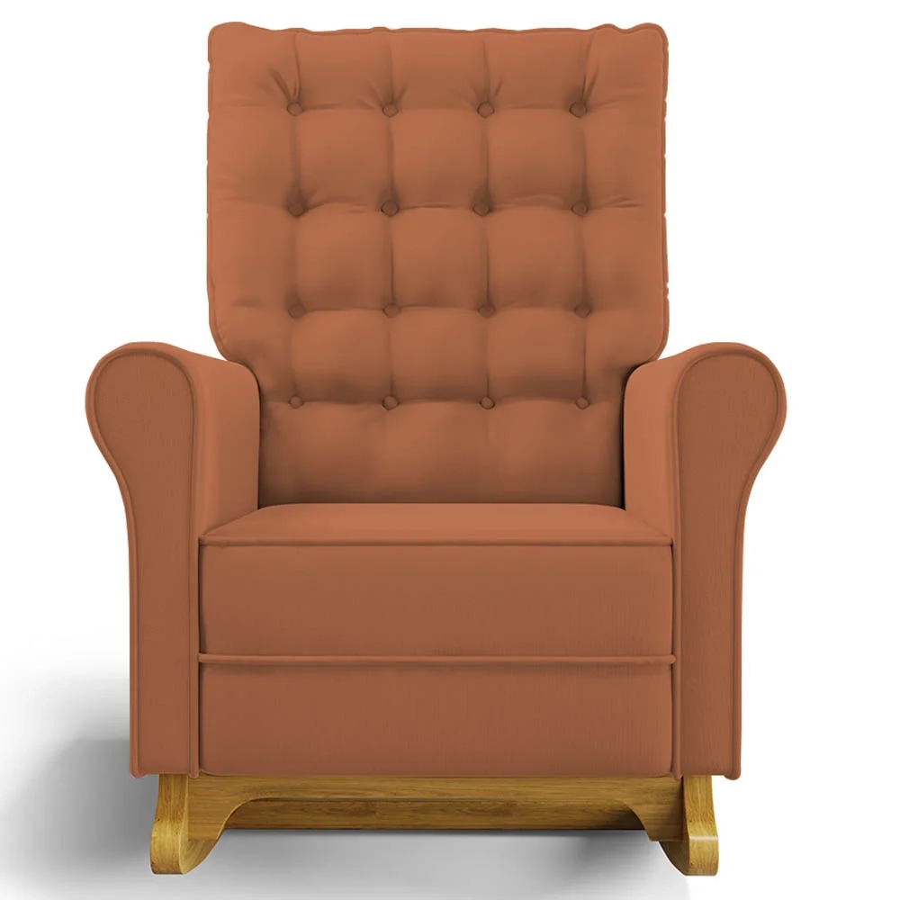 Poltrona de Amamentação e Descanso Base Madeira Balanço Brenda G05 Veludo Terracota - Mpozenato