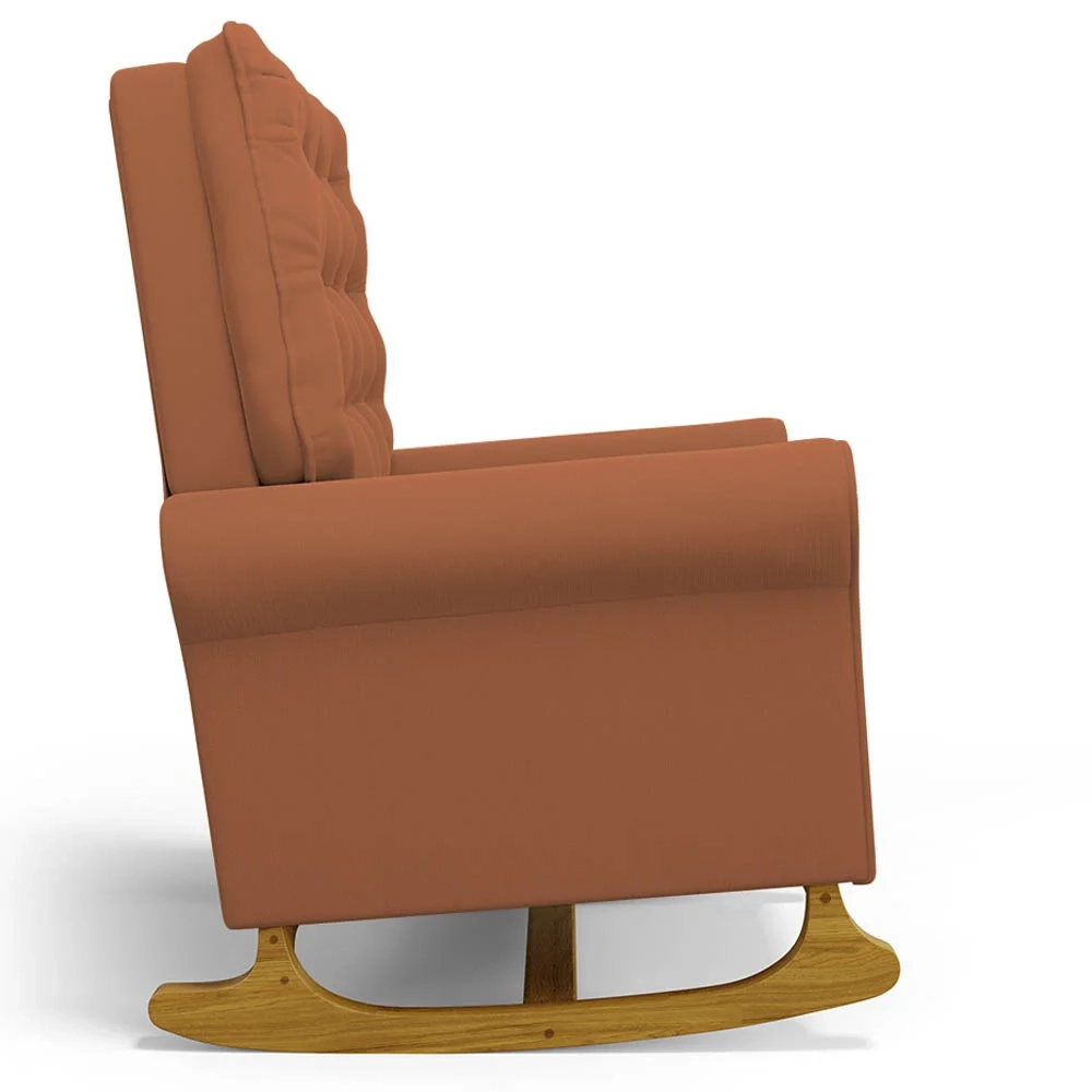 Poltrona de Amamentação Balanço e Puff Base de Madeira Brenda G05 Veludo Terracota - Mpozenato