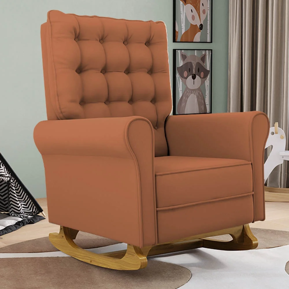 Kit 02 Poltronas de Amamentação Base Madeira Balanço Brenda G05 Veludo Terracota - Mpozenato