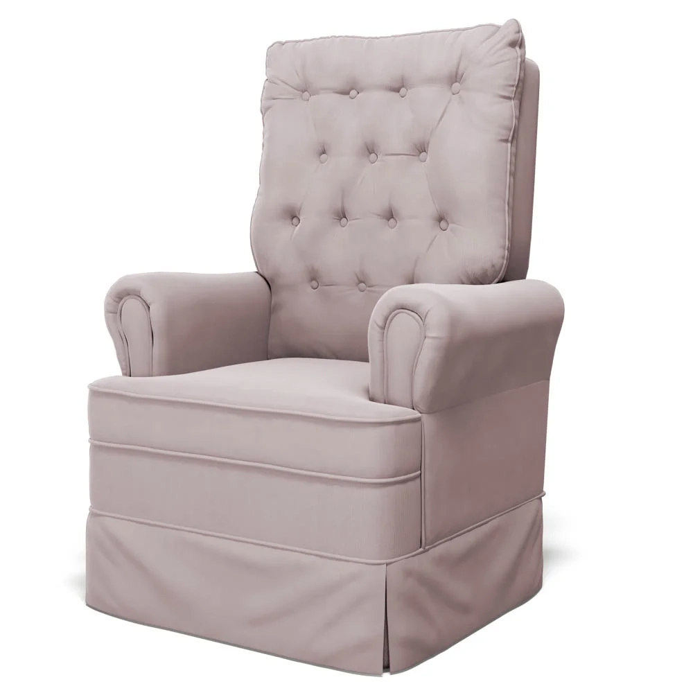 Poltrona de Amamentação e Descanso com Balanço e Puff Laís G05 Veludo Rosê - Mpozenato