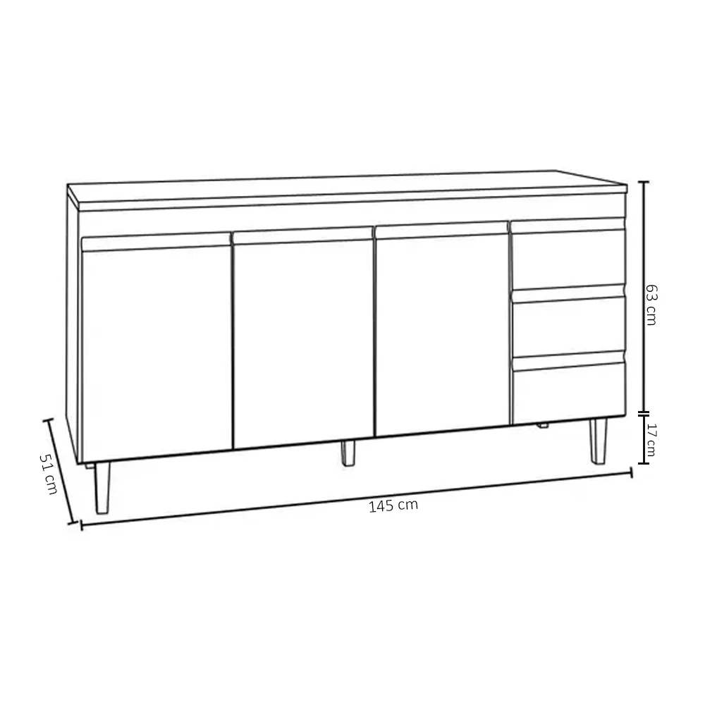 Balcão Gabinete Para Pia 150cm 3 Portas Andréia Cinza - AJL Móveis