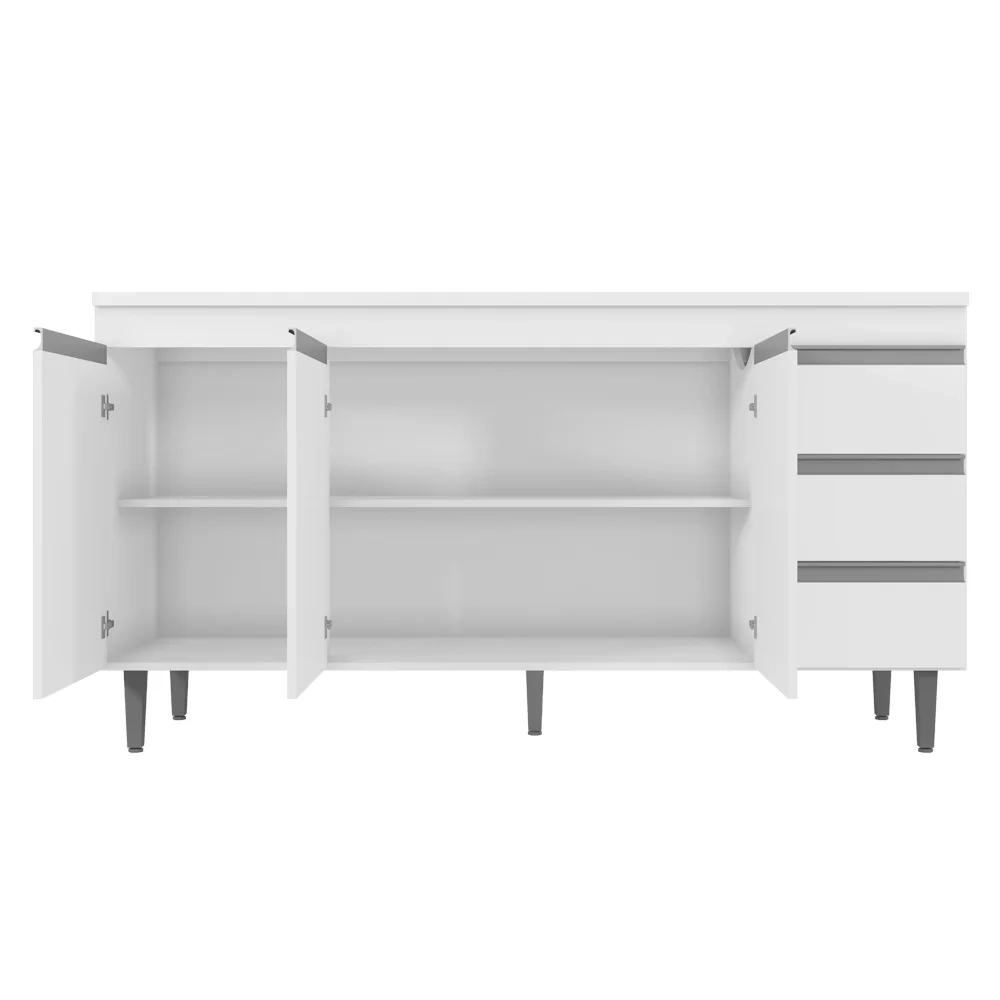 Balcão Gabinete Para Pia 160cm com Tampo 3 Portas Andréia Branco - AJL Móveis