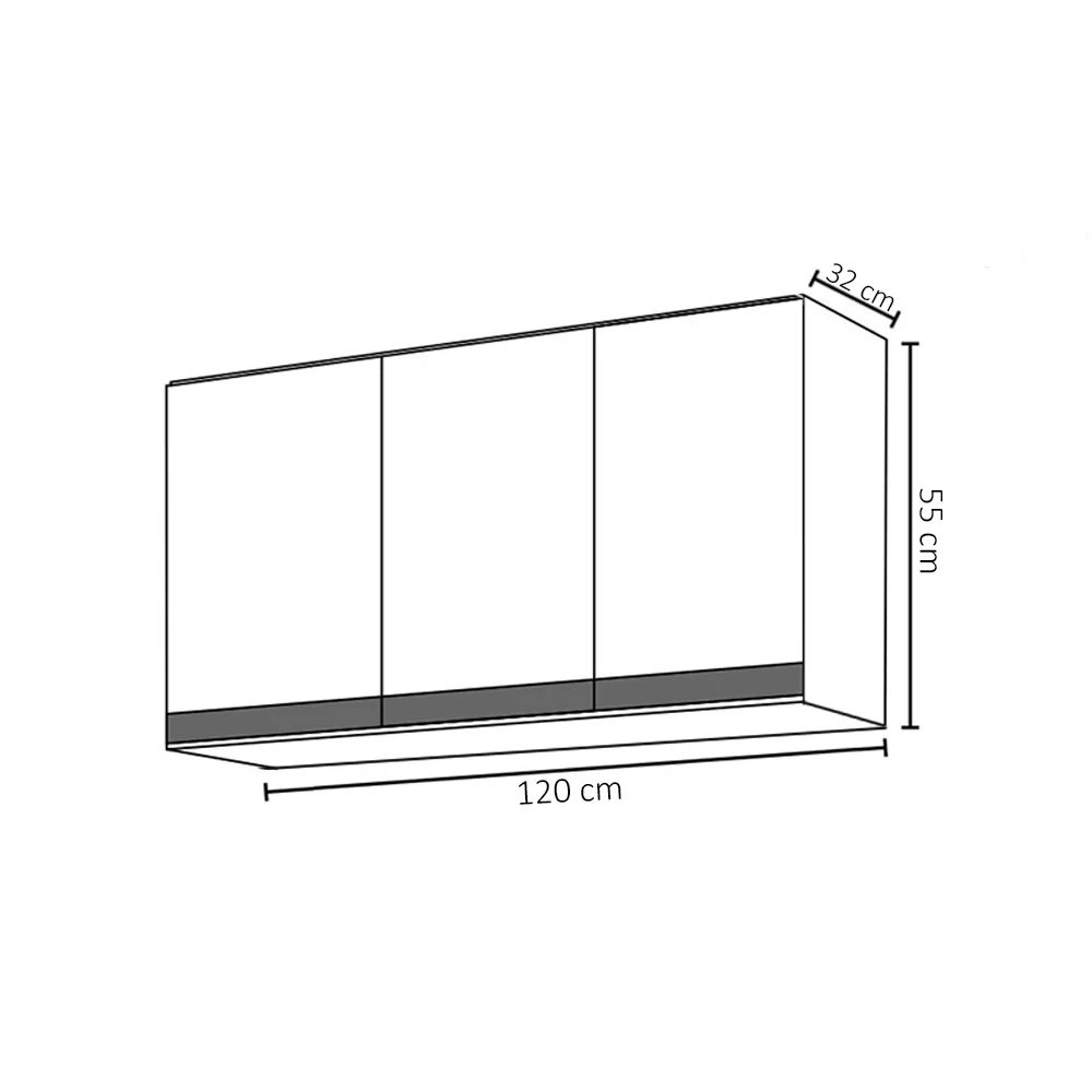 Armário Aéreo 120cm 3 Portas Andréia Cinza - AJL Móveis