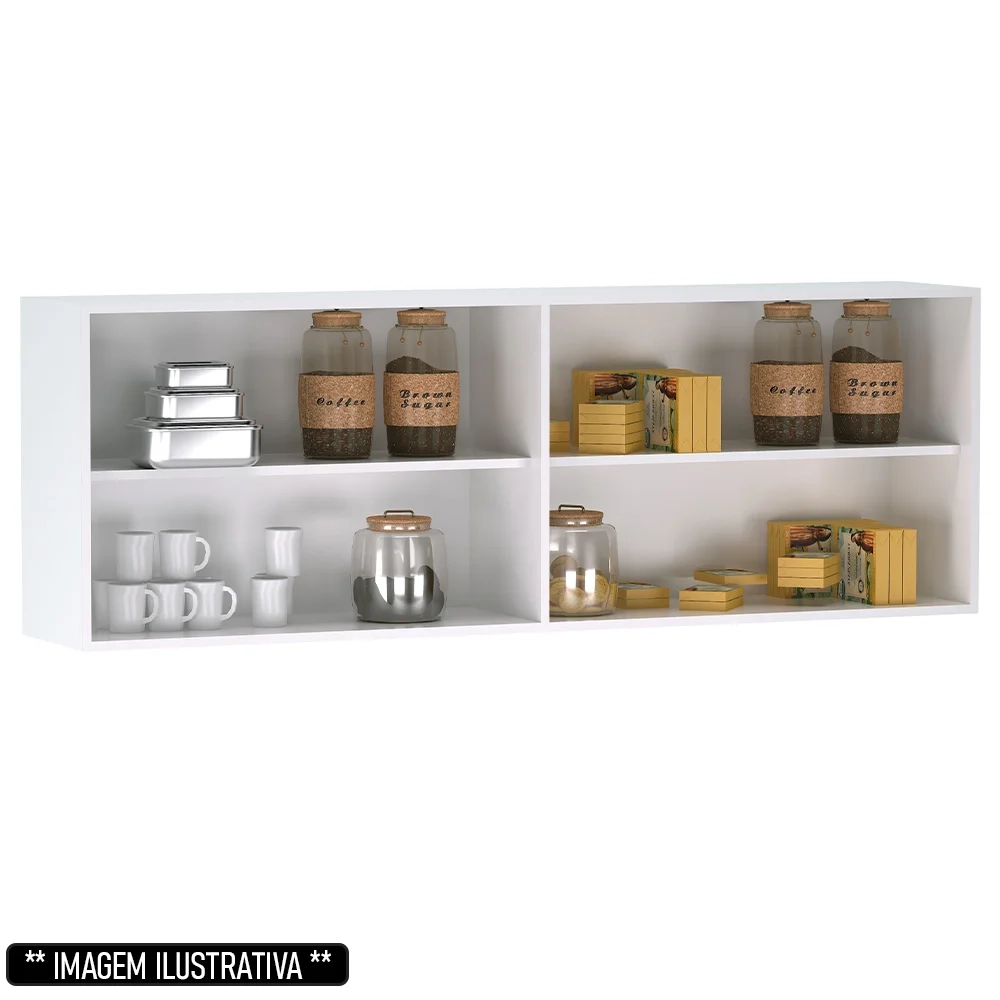 Armário Aéreo 150cm 4 Portas Andréia Branco - AJL Móveis