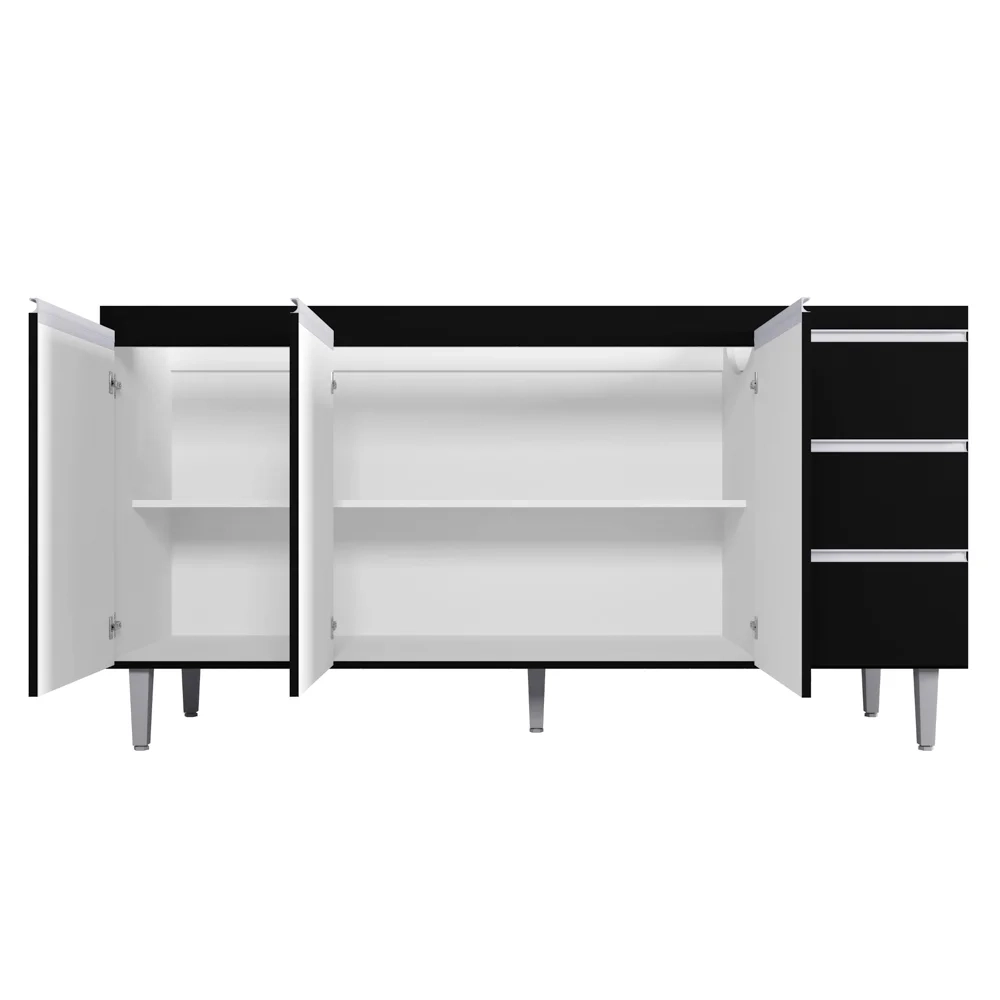 Balcão Gabinete Para Pia 160cm com Tampo 3 Portas Andréia Preto - AJL Móveis