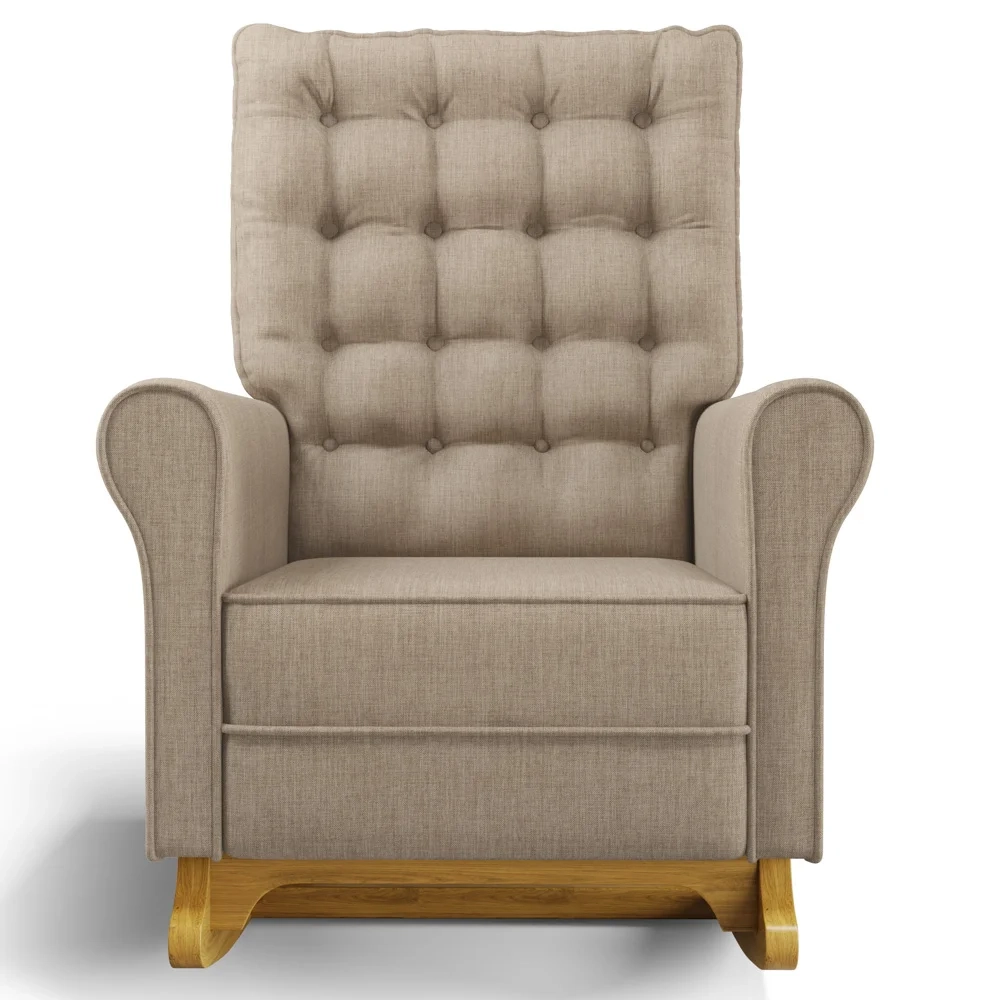 Kit 02 Poltronas de Amamentação e Descanso Base Madeira Balanço Brenda G05 Linho Areia - Mpozenato