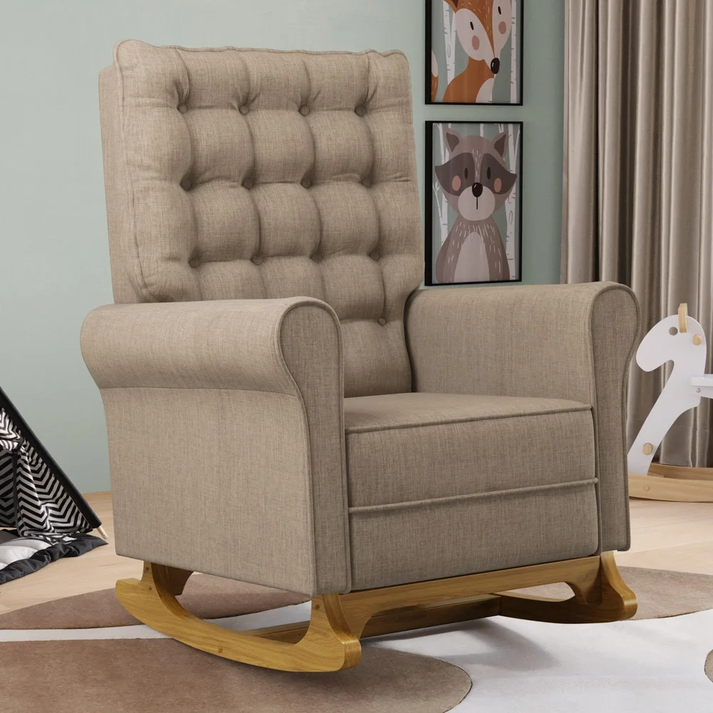 Poltrona de Amamentação e Descanso Base Madeira Balanço Brenda G05 Linho Areia - Mpozenato