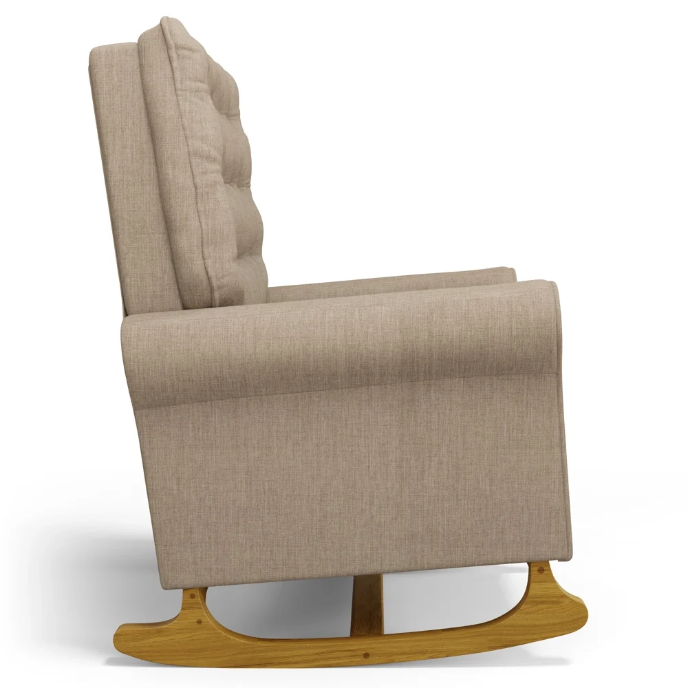 Poltrona de Amamentação Balanço e Puff Base de Madeira Brenda G05 Linho Areia - Mpozenato