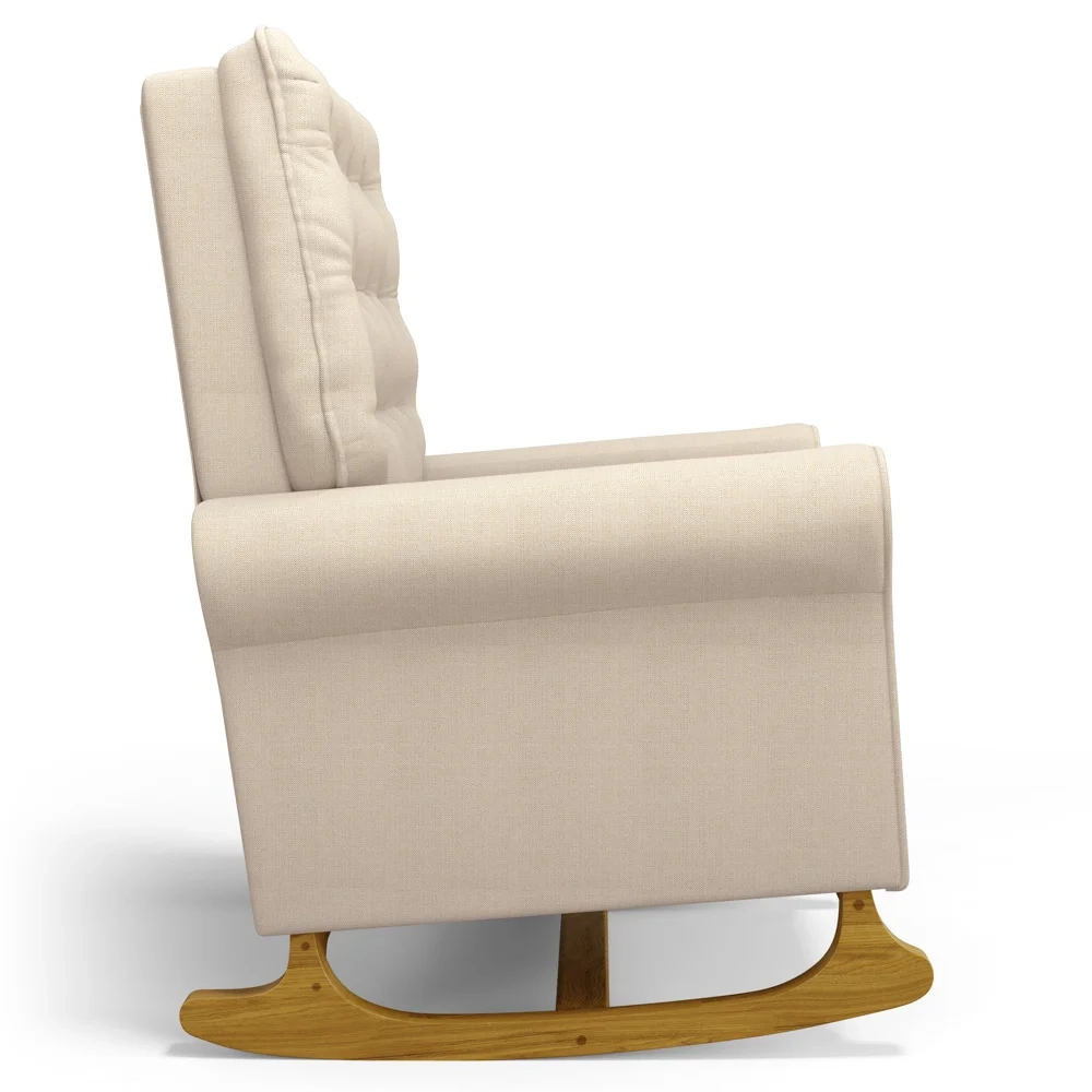 Kit 02 Poltronas de Amamentação e Descanso Base Madeira Balanço Brenda G05 Linho Creme - Mpozenato