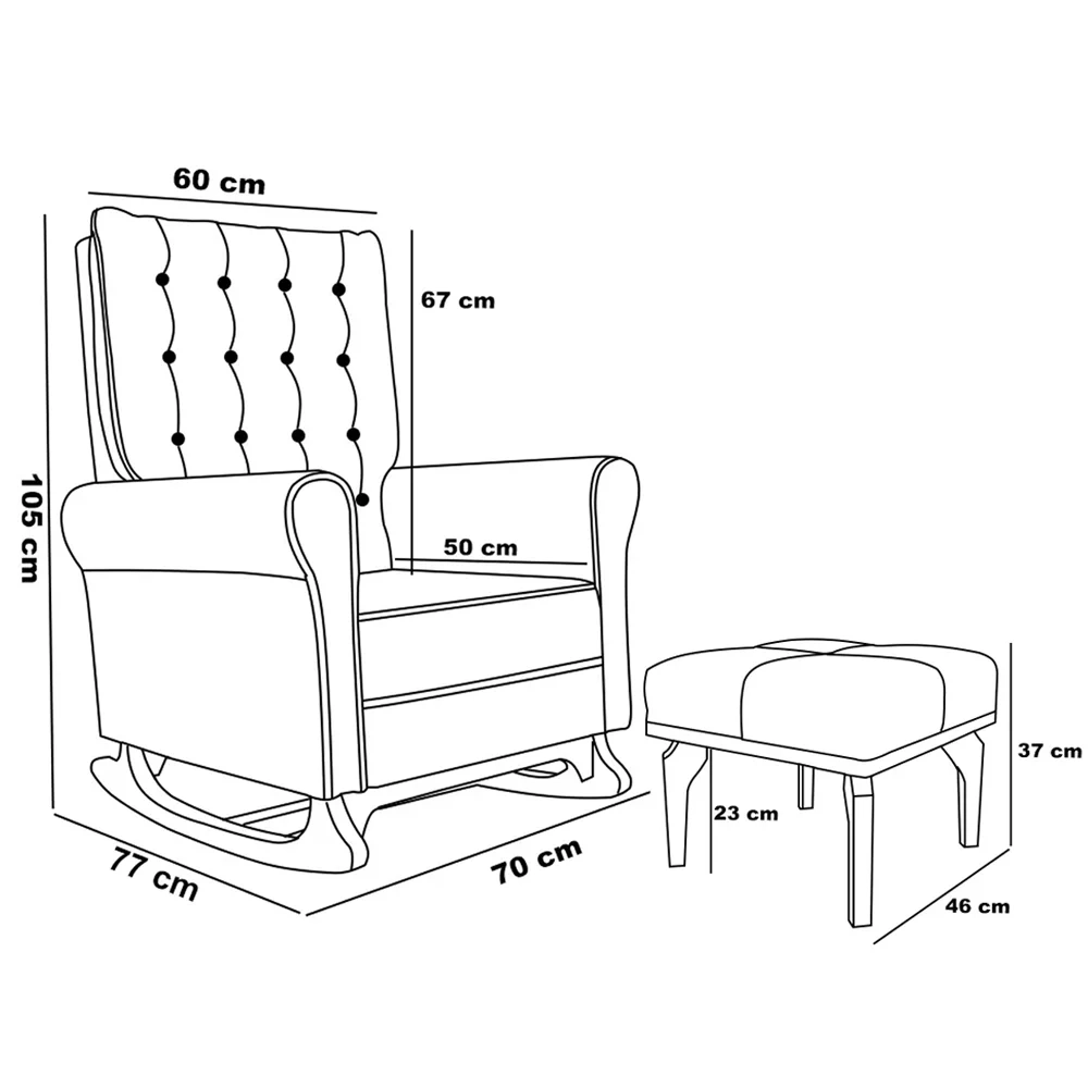 Poltrona de Amamentação Balanço e Puff Base de Madeira Brenda G05 Linho Creme - Mpozenato