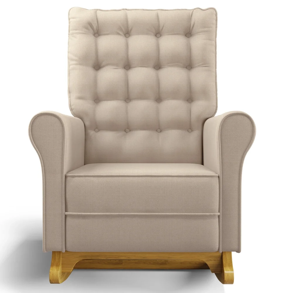 Poltrona de Amamentação Balanço e Puff Base de Madeira Brenda G05 Linho Creme - Mpozenato