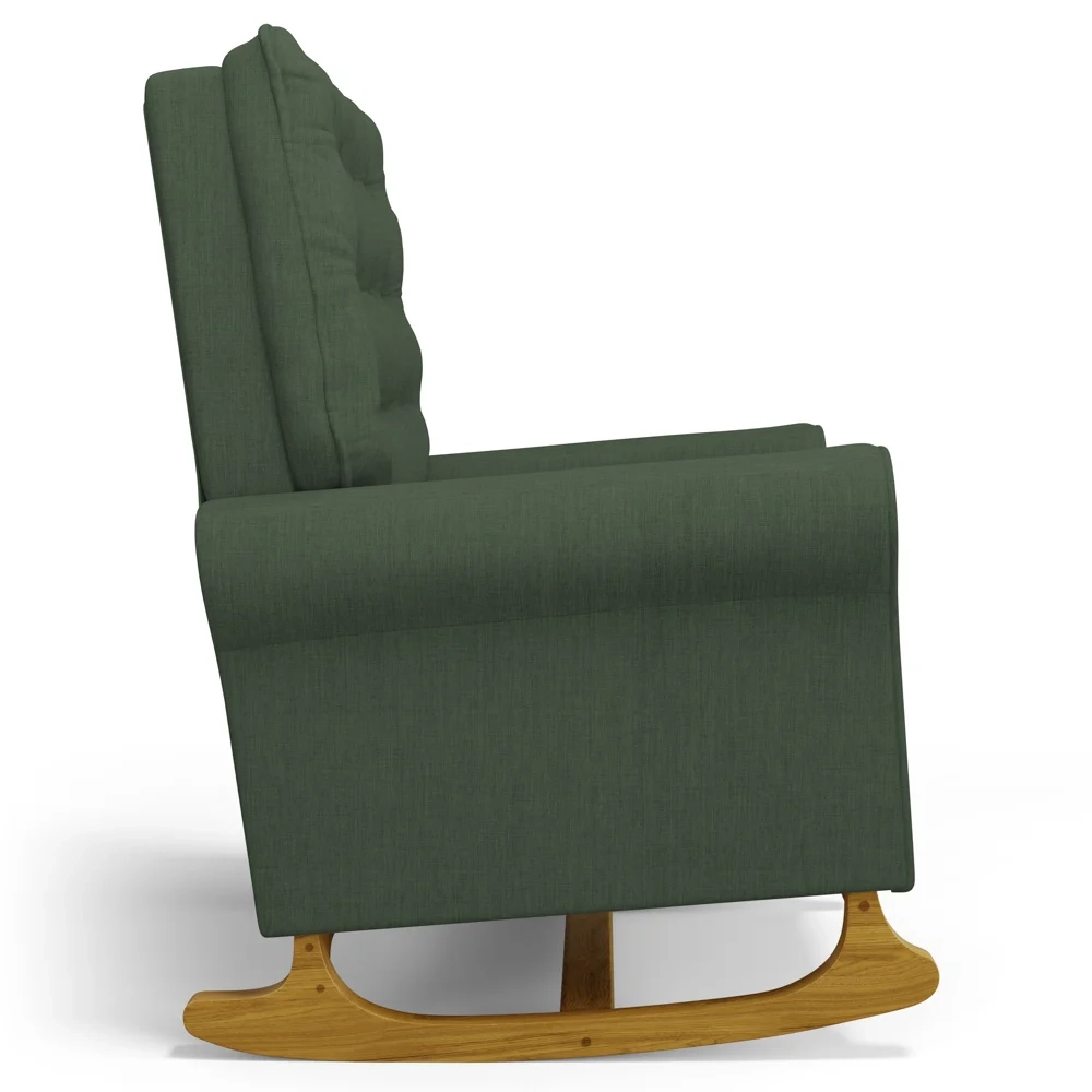 Poltrona de Amamentação e Descanso Base Madeira Com Balanço Brenda G05 Linho Verde - Mpozenato