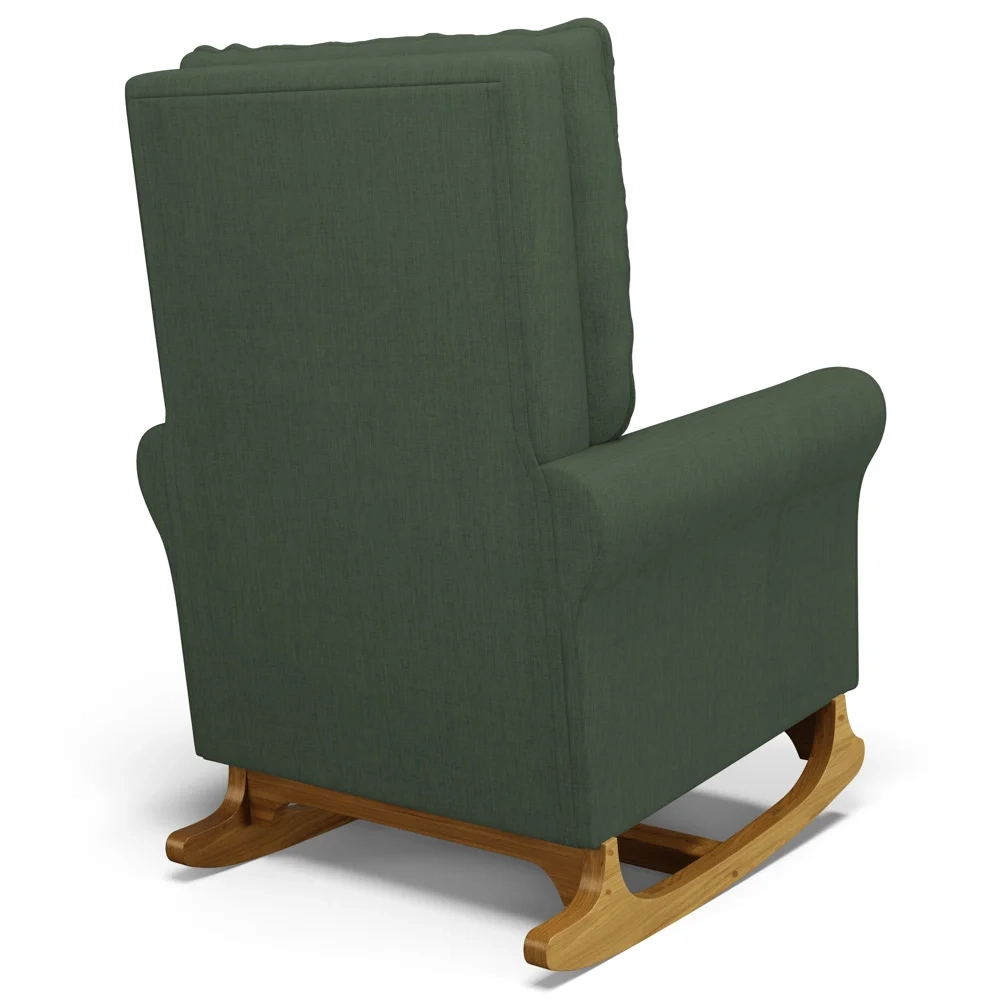 Poltrona de Amamentação Balanço e Puff Base de Madeira Brenda G05 Linho Verde - Mpozenato