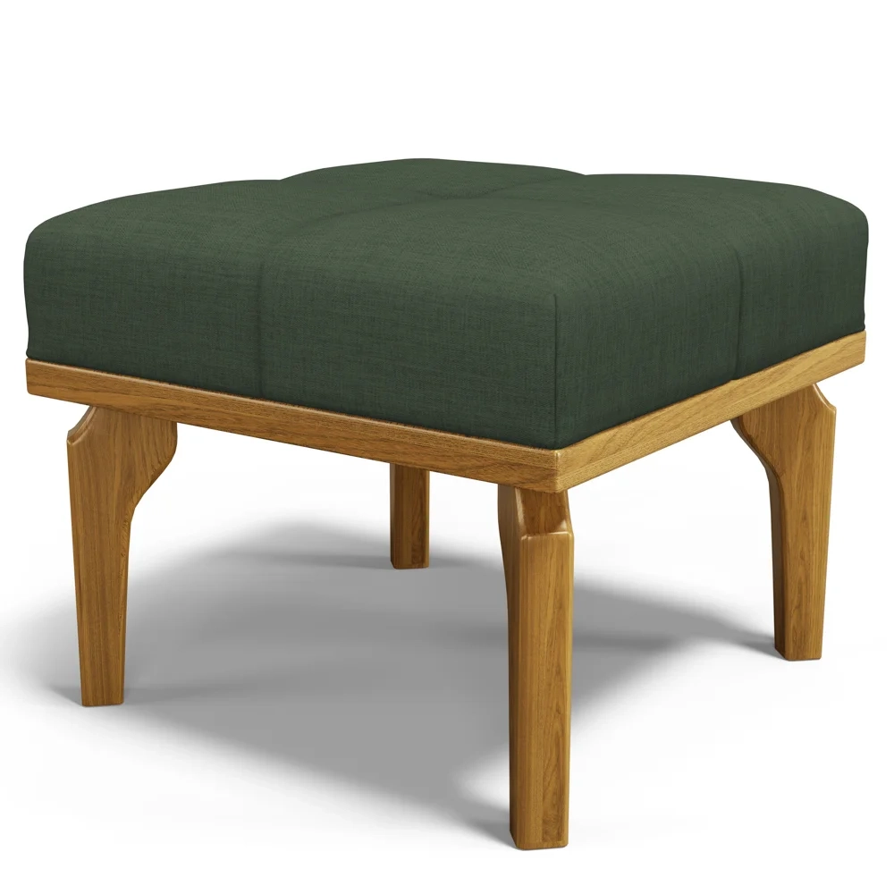 Poltrona de Amamentação Balanço e Puff Base de Madeira Brenda G05 Linho Verde - Mpozenato