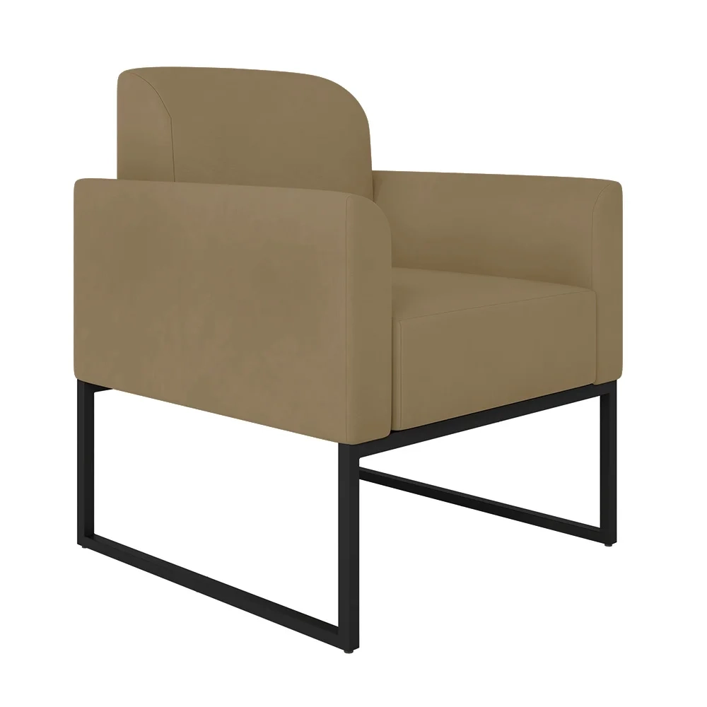 Kit Namoradeira e 2 Poltronas Decorativas Base Industrial Preta Maressa S12 Suede Marrom Rato - Ibiza