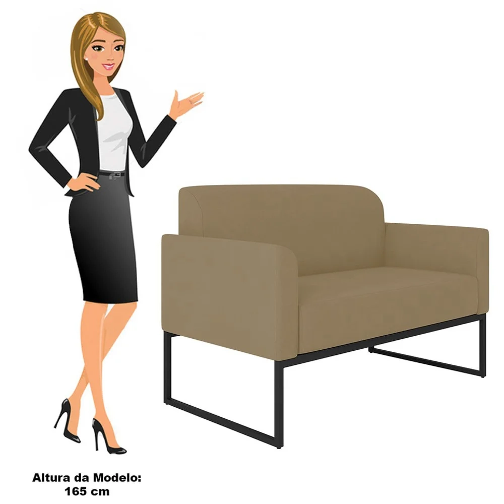 Kit Namoradeira e 2 Poltronas Decorativas Base Industrial Preta Maressa S12 Suede Marrom Rato - Ibiza