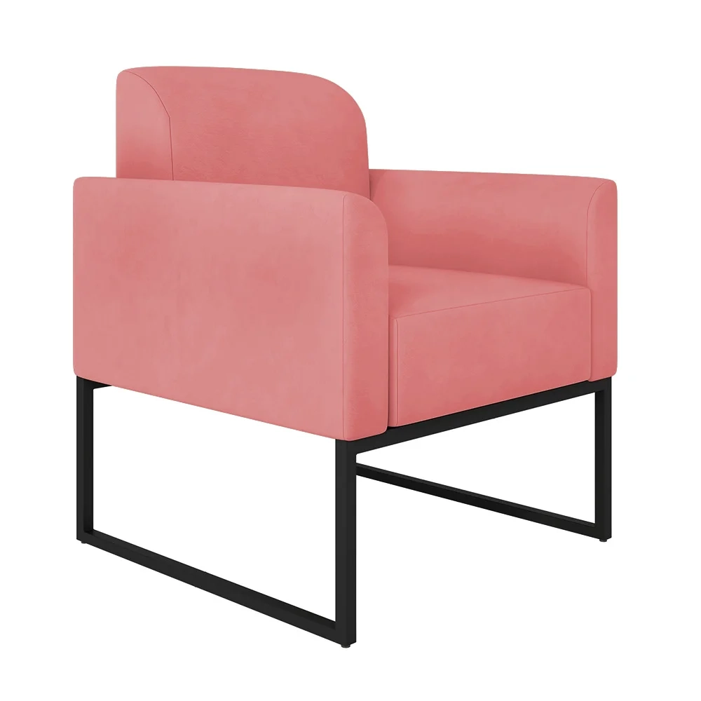 Kit Namoradeira e 2 Poltronas Decorativas Base Industrial Preta Maressa S17 Suede Rosê - Ibiza