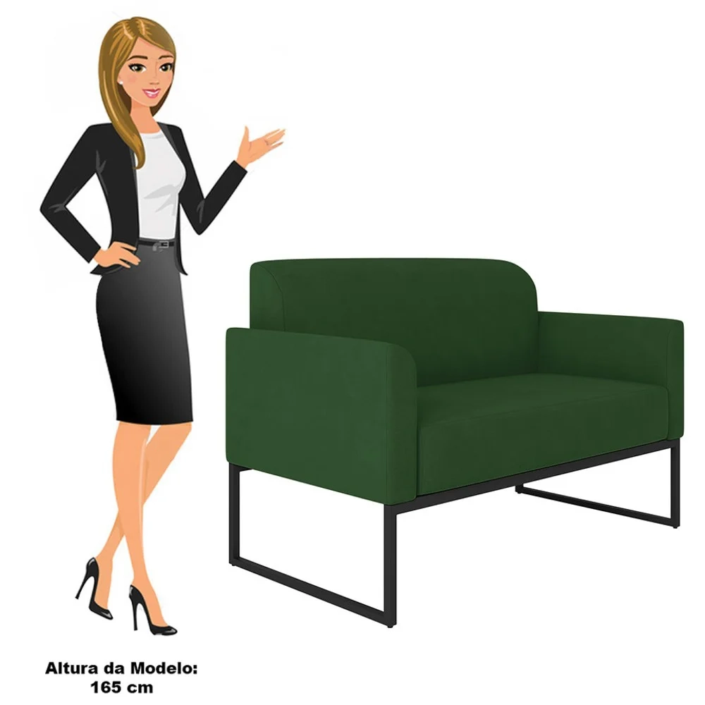 Kit Namoradeira e 2 Poltronas Decorativas Base Industrial Preta Maressa S23 Suede Verde - Ibiza