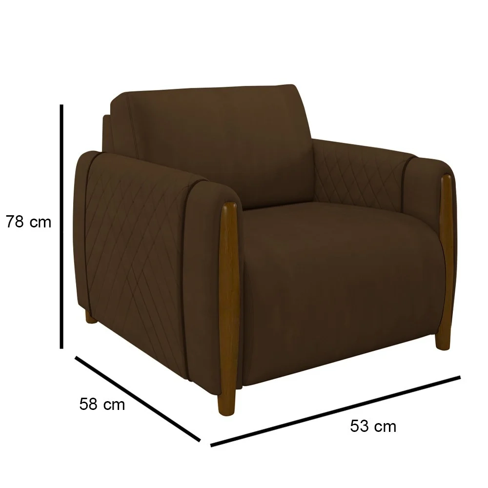 Kit 2 Poltronas Decorativas para Sala de Estar 98cm Amaranto Z32 Veludo Marrom - Mpozenato