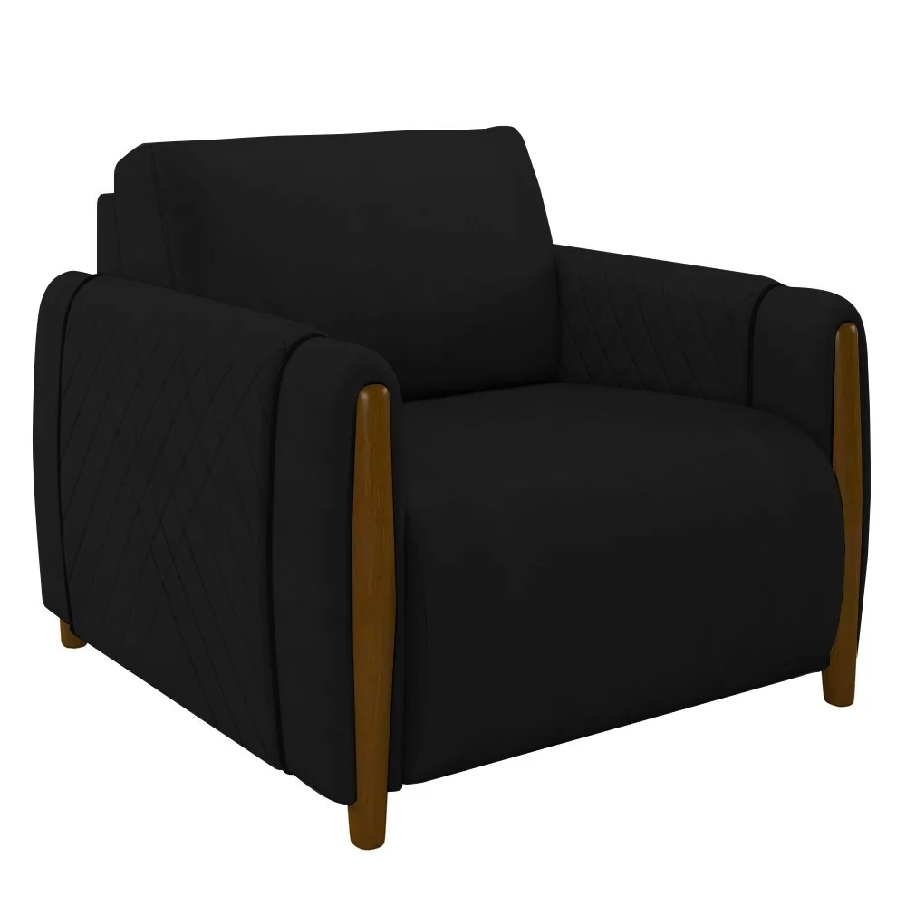 Kit 2 Poltronas Decorativas para Sala de Estar 98cm Amaranto Z32 Veludo Preto - Mpozenato