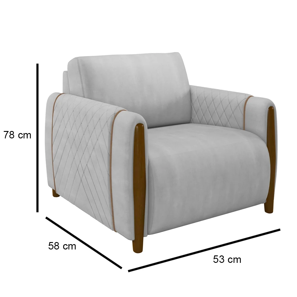 Kit 2 Poltronas Decorativas para Sala de Estar 98cm Amaranto Z32 Veludo Cinza - Mpozenato