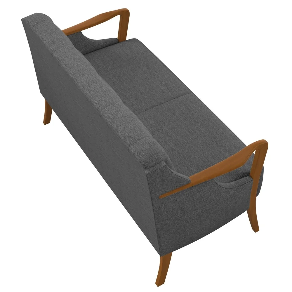 Kit Namoradeira 135cm e 2 Poltronas Decorativas Capitonê Lapa Z32 Linho Cinza Escuro - Mpozenato